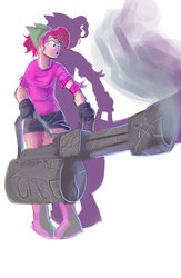 Size: 1024x1575 | Tagged: safe, artist:tofutiles, pinkie pie, human, g4, crossover, gun, heavy (tf2), heavy weapons pie, humanized, team fortress 2, weapon