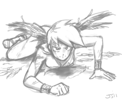 Size: 900x731 | Tagged: safe, artist:johnjoseco, rainbow dash, human, g4, female, grayscale, humanized, monochrome, solo, winged humanization