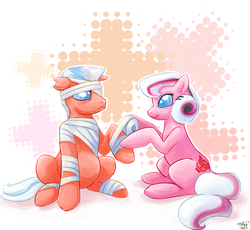 Size: 600x551 | Tagged: safe, artist:zolatalita, arcee, bandage, ponified, ratchet, transformers, transformers animated