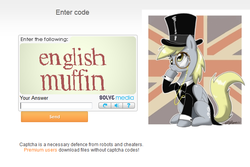 Size: 645x432 | Tagged: safe, derpy hooves, pegasus, pony, g4, britain, british, captcha, england, english, english muffin, female, hat, mare, monocle, top hat, united kingdom