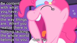 Size: 800x450 | Tagged: safe, edit, edited screencap, screencap, pinkie pie, earth pony, pony, g4, the best night ever, female, open mouth, quote, solo, text, tongue out