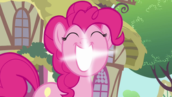 Size: 640x360 | Tagged: safe, screencap, pinkie pie, earth pony, pony, a friend in deed, g4, bright, cleanest teeth in equestria, eyes closed, female, smiling, solo, teeth