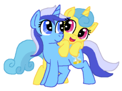 Size: 559x420 | Tagged: safe, artist:darlimondoll, lemon hearts, minuette, pony, unicorn, g4, duo, duo female, female, mare, simple background, white background