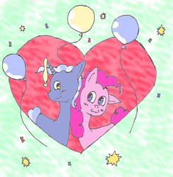 Size: 885x903 | Tagged: safe, artist:wondertroll, pinkie pie, pokey pierce, g4, balloon, female, heart, male, party balloon, ship:pokeypie, shipping, straight