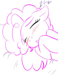 Size: 350x450 | Tagged: artist needed, safe, pinkie pie, earth pony, pony, g4, :o, blushing, cute, eyes closed, female, floppy ears, on back, sleeping, solo, zzz