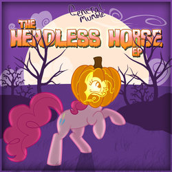 Size: 900x900 | Tagged: safe, artist:general mumble, pinkie pie, earth pony, headless horse, pony, g4, album, album cover, cute, female, halloween, headless, holiday, jack-o-lantern, pumpkin, silly face, solo, tongue out
