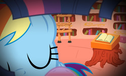 Size: 1800x1080 | Tagged: safe, rainbow dash, twilight sparkle, g4, blushing, book, female, female pov, golden oaks library, kissing, lesbian, library, offscreen character, pov, ship:twidash, shipping