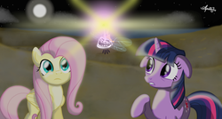 Size: 3840x2064 | Tagged: safe, artist:apollobroda, fluttershy, twilight sparkle, parasprite, g4, trollface