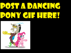 Size: 589x446 | Tagged: safe, discord, pinkie pie, g4, dancing, female, male, meme, ship:discopie, shipping, straight, yellow words