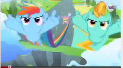 Size: 655x362 | Tagged: safe, screencap, cloudchaser, lightning dust, rainbow dash, sunshower raindrops, g4, my little pony: friendship is magic, season 3, lightning, needs more jpeg