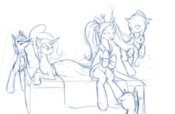 Size: 1000x656 | Tagged: safe, artist:jalm, nightmare moon, queen chrysalis, changeling, g4, cute, cutealis, sketch, spa