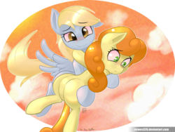 Size: 2500x1878 | Tagged: safe, artist:mrw32, carrot top, derpy hooves, golden harvest, pegasus, pony, g4, commissioner:dax-rattler, female, lesbian, mare, ship:derpytop, shipping