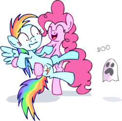 Size: 689x683 | Tagged: safe, pinkie pie, rainbow dash, ghost, g4, bedsheet ghost