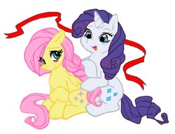 Size: 599x461 | Tagged: safe, fluttershy, rarity, g4, alternate hairstyle, braid, ribbon