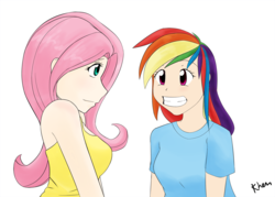 Size: 1400x1000 | Tagged: safe, artist:kprovido, fluttershy, rainbow dash, human, g4, duo, humanized