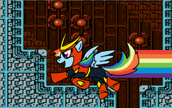 Size: 900x565 | Tagged: safe, artist:krisispiss, rainbow dash, g4, female, mare, mega man (series), platformer, quick man