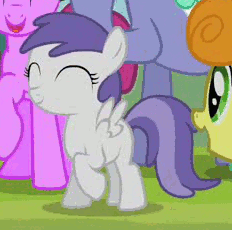 Size: 232x230 | Tagged: safe, screencap, berry punch, berryshine, carrot top, golden harvest, lyra heartstrings, ponet, tornado bolt, pegasus, pony, g4, season 2, the mysterious mare do well, animated, cropped, cute, filly, loop, stomping, tornadorable