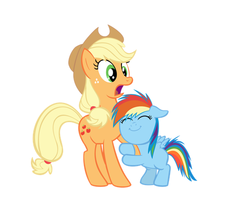 Size: 500x398 | Tagged: safe, applejack, rainbow dash, g4, female, filly, filly rainbow dash, hug, time paradox, younger