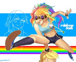 Size: 1024x837 | Tagged: safe, artist:pocketbee, applejack, rainbow dash, human, g4, humanized