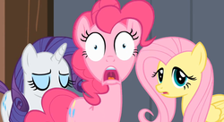 Size: 637x347 | Tagged: safe, screencap, fluttershy, pinkie pie, rarity, g4, out of context