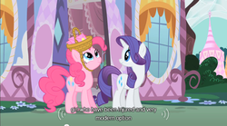 Size: 640x355 | Tagged: safe, screencap, pinkie pie, rarity, g4, party of one, youtube caption