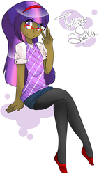 Size: 958x1684 | Tagged: dead source, safe, artist:pinapapo, twilight sparkle, human, g4, dark skin, glasses, humanized, solo