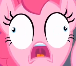 Size: 350x305 | Tagged: safe, edit, edited screencap, screencap, pinkie pie, earth pony, pony, g4, cropped, d:, derp, faic, female, mare, no nose, open mouth, ponkie poy, solo, tongue out, uvula, wat, wide eyes