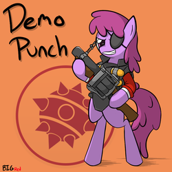 Size: 700x700 | Tagged: safe, artist:bigredtheawesome, berry punch, berryshine, earth pony, pony, g4, bipedal, demoberry, demoman, demoman (tf2), female, mare, team fortress 2