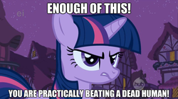 Size: 625x350 | Tagged: safe, edit, edited screencap, screencap, twilight sparkle, pony, boast busters, g4, season 1, female, image macro, solo