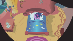 Size: 1280x720 | Tagged: safe, screencap, twilight sparkle, pony, unicorn, bridle gossip, g4, bed, bed mane, female, solo, unicorn twilight