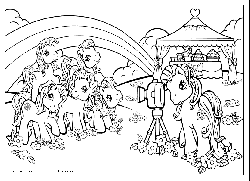 Size: 830x603 | Tagged: safe, candy cane (g3), fluttershy (g3), snowflake (g3), g3, black and white, candy, candy cane, coloring page, food, gif, grayscale, group, monochrome, non-animated gif, photography, snow, snowflake, unknown pony