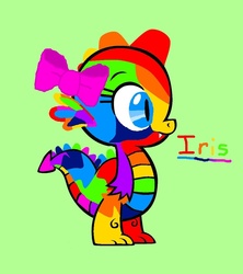 Size: 842x949 | Tagged: safe, artist:yaoipanda14, oc, oc only, dragon, base used, bow, do not steal, rainbow, rainbow skin, recolor, solo