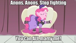 Size: 600x338 | Tagged: safe, pinkie pie, earth pony, pony, g4, over a barrel, season 1, clothes, dress, female, image macro, male, saloon dress, saloon pinkie, solo, text, the simpsons