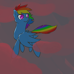 Size: 1000x1000 | Tagged: safe, artist:pyrewing, rainbow dash, pegasus, pony, g4, cloud, female, flying, mare, sky, solo, spread wings, wings