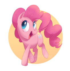 Size: 1109x1132 | Tagged: safe, artist:frozenspots, pinkie pie, earth pony, pony, g4, abstract background, circle background, cute, diapinkes, female, mare, open mouth, solo