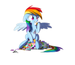 Size: 1106x966 | Tagged: safe, artist:affanita, rainbow dash, pony, g4, female, no more ponies at source, pile, sitting, solo