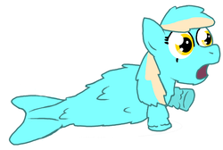 Size: 2720x1829 | Tagged: safe, artist:fluffsplosion, lyra heartstrings, fluffy pony, merpony, g4, female, open mouth, sea fluffies, simple background, solo, species swap, underhoof, white background