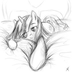 Size: 850x850 | Tagged: safe, artist:ykchiropter, twilight sparkle, pony, g4, bed, female, sketch, sleepyhead, solo