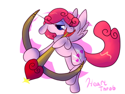 Size: 700x525 | Tagged: safe, artist:cotton, heart throb, pegasus, pony, g1, g4, aiming, arrow, bow (weapon), bow and arrow, eyeshadow, female, flying, g1 to g4, generation leap, heart arrow, makeup, mare, simple background, weapon, white background