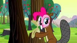 Size: 1280x720 | Tagged: safe, screencap, pinkie pie, beaver, a friend in deed, g4, female, solo