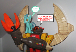 Size: 1024x703 | Tagged: safe, artist:aleximusprime, lyra heartstrings, g4, arial, brushable, irl, omega supreme, photo, toy, transformers