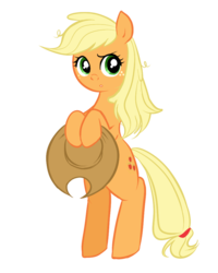 Size: 800x1000 | Tagged: safe, artist:chch, applejack, earth pony, pony, g4, bipedal, female, freckles, hat, loose hair, mare, simple background, solo, transparent background