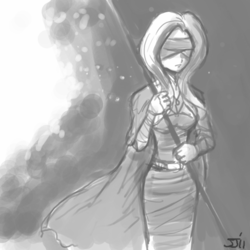 Size: 700x700 | Tagged: safe, artist:johnjoseco, fluttershy, human, g4, crossover, demon's souls, grayscale, humanized, maiden in black, monochrome, solo