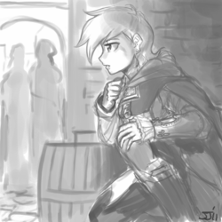 Size: 700x700 | Tagged: safe, artist:johnjoseco, rainbow dash, human, g4, assassin's creed, crossover, ezio auditore, grayscale, humanized, monochrome