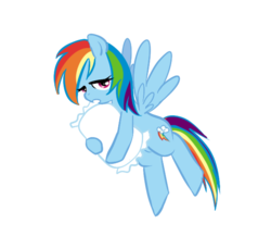 Size: 600x550 | Tagged: safe, artist:chch, rainbow dash, pegasus, pony, g4, askdrrnmsd, biting, female, flying, lidded eyes, mare, open mouth, pillow, pillow biting, simple background, solo, spread wings, transparent background