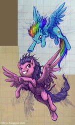 Size: 622x1028 | Tagged: safe, artist:riftryu, firefly, rainbow dash, pegasus, pony, g1, g4, duo, duo female, female, flying, g1 to g4, generation leap, mare