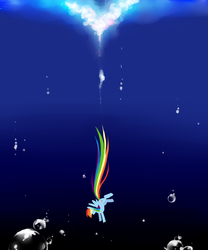 Size: 1000x1200 | Tagged: safe, artist:chch, rainbow dash, pony, g4, abstract background, askdrrnmsd, bubble, female, flying, mare, solo, underwater, water