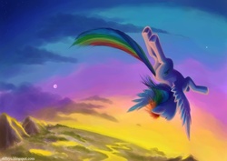 Size: 1200x850 | Tagged: safe, artist:riftryu, rainbow dash, pegasus, pony, g4, cloud, cloudy, female, flying, scenery, sky, solo