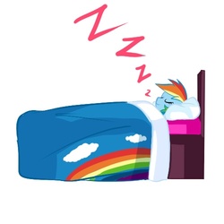 Size: 500x500 | Tagged: safe, artist:chch, rainbow dash, pegasus, pony, g4, askdrrnmsd, bed, female, mare, simple background, sleeping, solo, white background, zzz