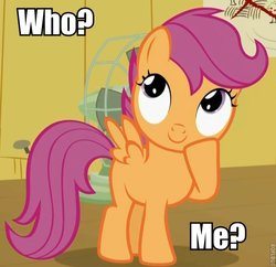 Size: 600x581 | Tagged: safe, edit, screencap, scootaloo, pegasus, pony, g4, caption, cute, cutealoo, fan, female, filly, raised hoof, reaction image, roflbot, smiling, text